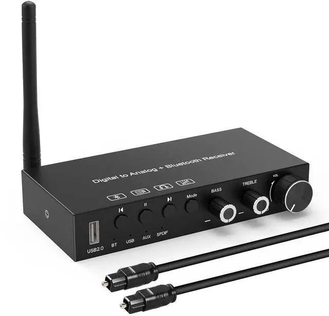 Main image of USB 192KHz DAC Digital to Analog Converter with Headphone AmplifierBuilt-in Bluetooth V5.0 ReceiverMusic PlayerVolume Adjustable Digital SPDIF TOSLINK to Stereo L/R and 3.5mm Jack