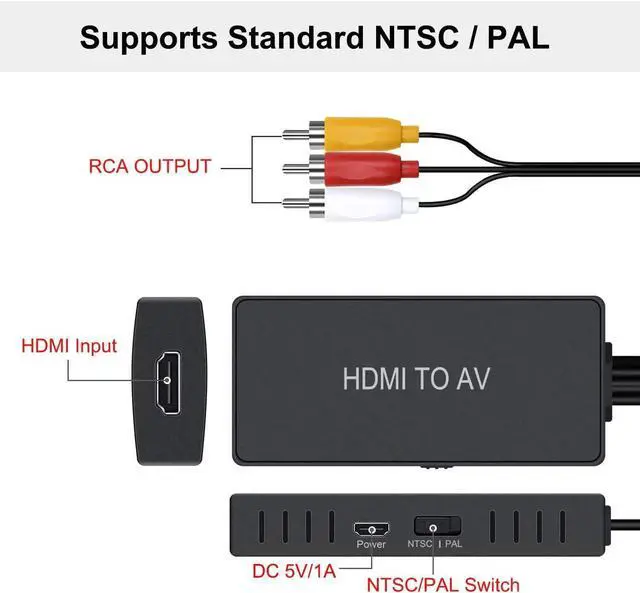Alt view image 4 of 7 - HDMI to RCA converter, HDMI to composite video to audio converter adapter, HDMI to AV, support for Xbox, Switch, TV Stick, Blu-ray, DVD player, PAL/NTSC