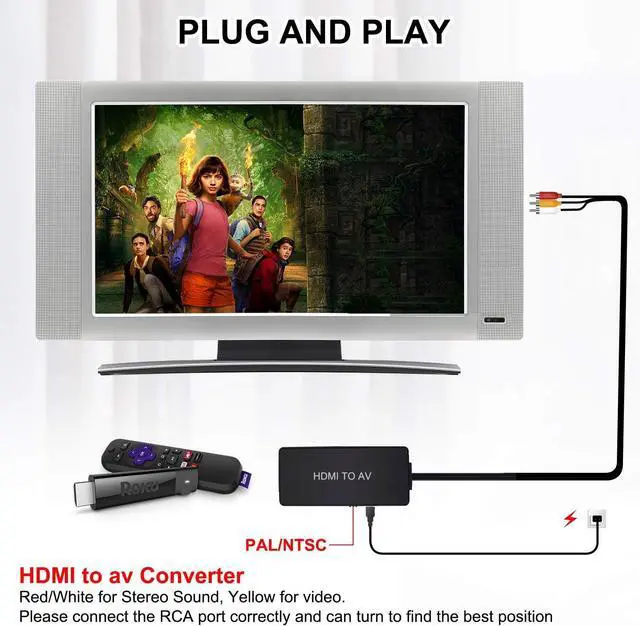 Alt view image 6 of 7 - HDMI to RCA converter, HDMI to composite video to audio converter adapter, HDMI to AV, support for Xbox, Switch, TV Stick, Blu-ray, DVD player, PAL/NTSC
