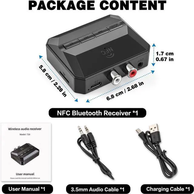 Alt view image 2 of 7 - Home Stereo Bluetooth Receiver, NFC Bluetooth Audio Adapter RCA 3.5mm AUX with Display for Older Headphones/Speakers/Home Theater/Car with TF Card Output, Supports Hands Free Calling from USB Stick