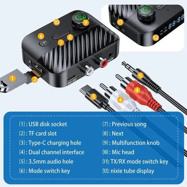 Alt view image 5 of 7 - Bluetooth transmitter and receiver, Upgrade TV, Speakers, Stereo system with wireless audio, TF card slot, Pushbutton controls, Good sound quality, Wide range
