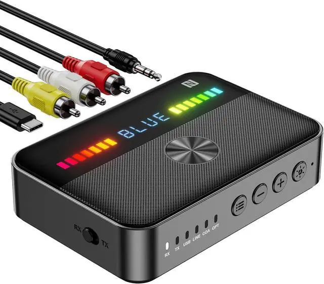 Main image of Bluetooth 5.3 Audio Receiver Transmitter, Bluetooth Audio Adapter for Older Home Stereo/Speaker TVs with Display, USB, RCA, 3.5mm AUX, DAC, Coaxial, Optical