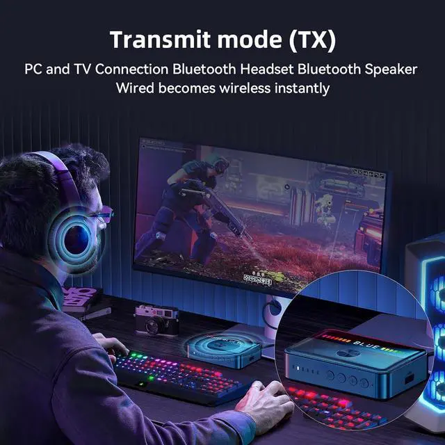 Alt view image 4 of 7 - Bluetooth 5.3 Audio Receiver Transmitter, Bluetooth Audio Adapter for Older Home Stereo/Speaker TVs with Display, USB, RCA, 3.5mm AUX, DAC, Coaxial, Optical