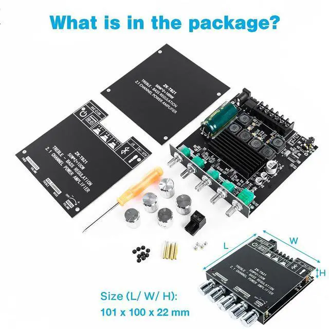 Alt view image 2 of 7 - Bluetooth 5.0 50W+50W+100W 2.1 Channel Subwoofer Amplifier Board TPA3116D2 HiFi Treble and Bass Control Stereo Digital Audio Amplifier Board for Home Theater DIY Wireless Speakers