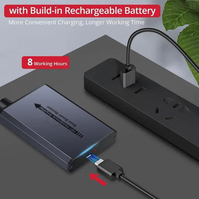 Alt view image 2 of 6 - 3.5mm Headphone Amplifier with Bass Boost Portable HiFi Headphone Amplifier, 16-150 Ohm, Aluminum Brushed Finish for Mac, Mobile Phone, iPad, MP3, MP4 Computer