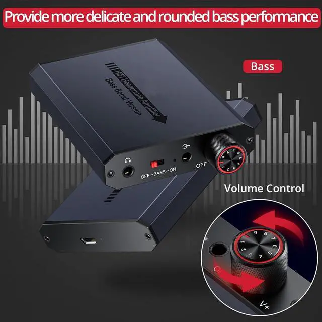 Alt view image 4 of 6 - 3.5mm Headphone Amplifier with Bass Boost Portable HiFi Headphone Amplifier, 16-150 Ohm, Aluminum Brushed Finish for Mac, Mobile Phone, iPad, MP3, MP4 Computer