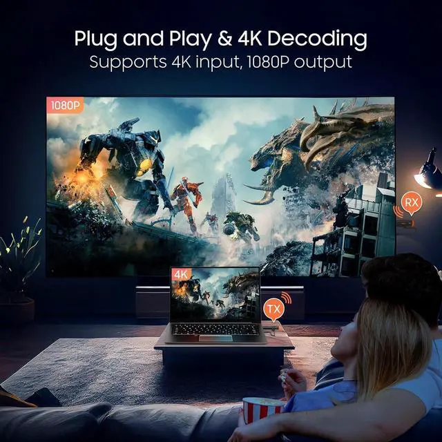 Alt view image 3 of 7 - Wireless HDMI Transmitter and Receiver:, 196 ft. 4K Decoded HDMI Wireless Transmitter Plug and Play, 1080P Output, Streaming Video from Laptop/PC/TV Box to Monitor in Home Office