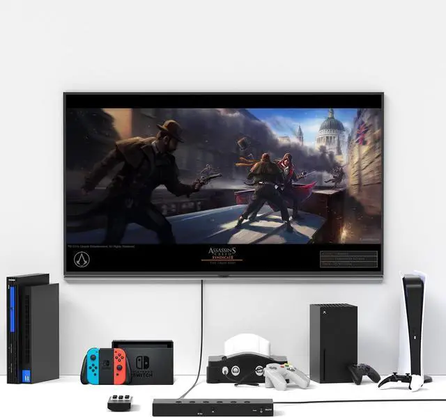 Alt view image 2 of 7 - 3 HDMI 2.0 Switches + 2 RCA to HDMI Converters (2 in 1) 2 AV Composite CVBS Switches to HDMI Adapters Support 4:3/16:9 Switching N64 NGC Wii Xbox PS2/3/4/5 Xbox Series/ONE Switch