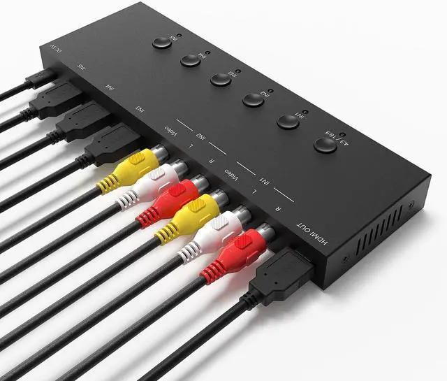 Alt view image 6 of 7 - 3 HDMI 2.0 Switches + 2 RCA to HDMI Converters (2 in 1) 2 AV Composite CVBS Switches to HDMI Adapters Support 4:3/16:9 Switching N64 NGC Wii Xbox PS2/3/4/5 Xbox Series/ONE Switch