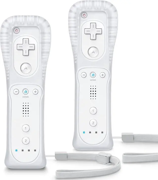 Main image of Wii Controller 2-Pack, Wii Remote with Silicone Case and Wrist Strap, Wii/Wii U Remote, White
