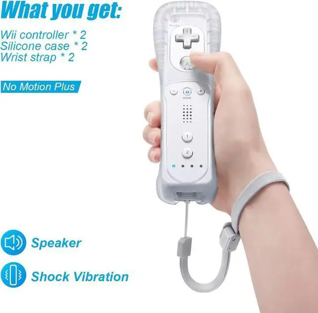 Alt view image 4 of 6 - Wii Controller 2-Pack, Wii Remote with Silicone Case and Wrist Strap, Wii/Wii U Remote, White