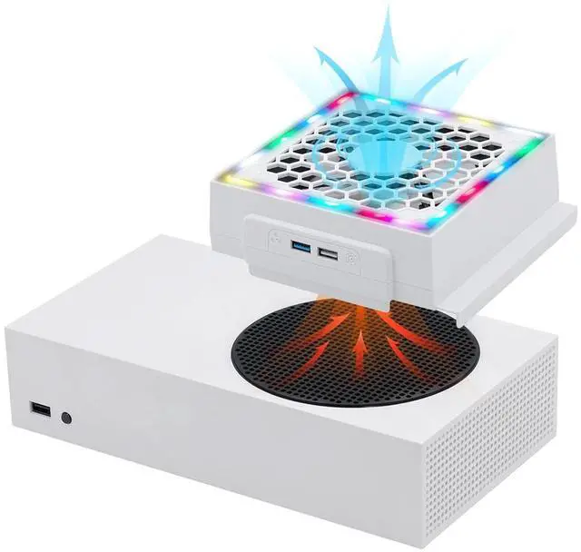 Main image of Xbox Series S Cooling Fan, RGB LED Display, Low Noise, 2 Extra USB Ports, 3 Levels of Adjustable Speed External Cooling Fan, For Xbox Series S Console Only - White