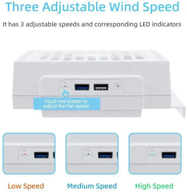 Alt view image 3 of 7 - Xbox Series S Cooling Fan, RGB LED Display, Low Noise, 2 Extra USB Ports, 3 Levels of Adjustable Speed External Cooling Fan, For Xbox Series S Console Only - White