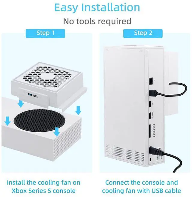 Alt view image 4 of 7 - Xbox Series S Cooling Fan, RGB LED Display, Low Noise, 2 Extra USB Ports, 3 Levels of Adjustable Speed External Cooling Fan, For Xbox Series S Console Only - White