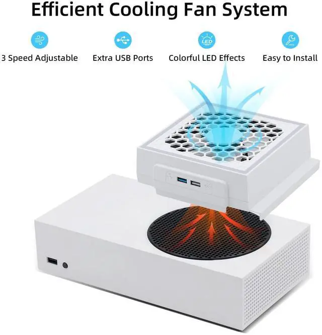 Alt view image 5 of 7 - Xbox Series S Cooling Fan, RGB LED Display, Low Noise, 2 Extra USB Ports, 3 Levels of Adjustable Speed External Cooling Fan, For Xbox Series S Console Only - White