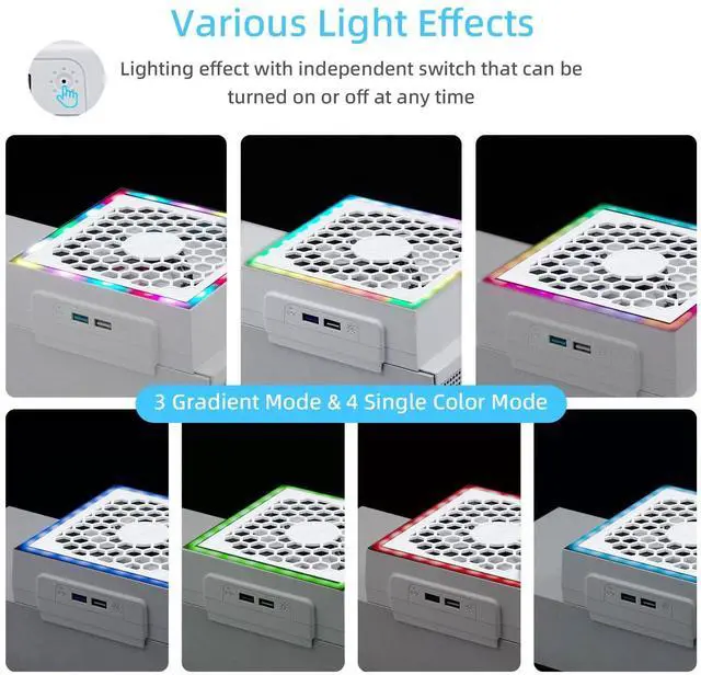 Alt view image 7 of 7 - Xbox Series S Cooling Fan, RGB LED Display, Low Noise, 2 Extra USB Ports, 3 Levels of Adjustable Speed External Cooling Fan, For Xbox Series S Console Only - White