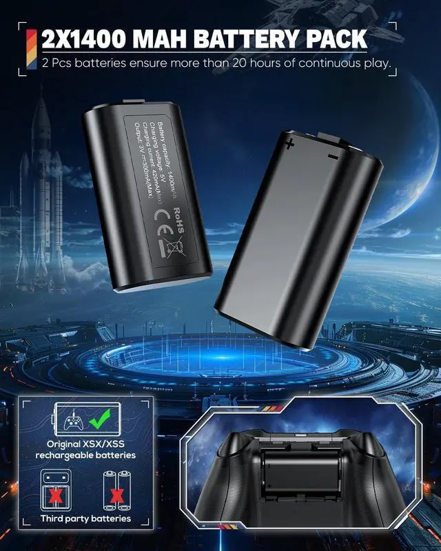 Alt view image 2 of 7 - Top-of-the-line auto-cooling fan and charging stand for Xbox Series X consoles with 11 light modes, accessory controller wireless charger dock, 2 * 1400mAh rechargeable batteries, headset holder and g