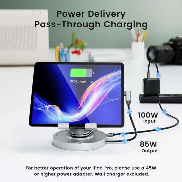 Alt view image 5 of 7 - USB C Hub for Ipad Pro Docking Station, 8-in-1 Swivel Folding Type-C Tablet Holder with 4k HDMI, USB C 3.0 Data Port, 2*USB A 3.0,100W PD Charging, 3.5mm Auxiliary for Ipad Pro/Phone 15/Galaxy Tab