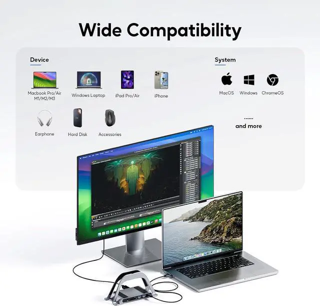 Alt view image 5 of 7 - MacBook Docking Station, USB C Docking Station with Vertical Bracket Compatible with MacBook Pro and Air with 4K HDMI, 3 USB, SD/TF, PD3.0, RJ45 Ethernet, Audio for HP/Dell/Lenovo Laptops