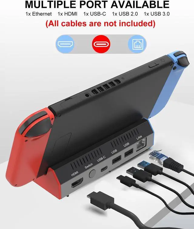 Alt view image 2 of 7 - Switch TV Dock with 1000Mbps Ethernet LAN Port/4K HDMI Port, Portable Switch Dock for Nintendo Switch/Switch OLED, Replacement for Official Switch Dock Base (cable not included)
