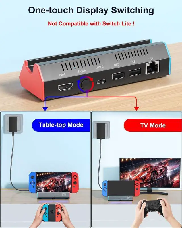 Alt view image 7 of 7 - Switch TV Dock with 1000Mbps Ethernet LAN Port/4K HDMI Port, Portable Switch Dock for Nintendo Switch/Switch OLED, Replacement for Official Switch Dock Base (cable not included)