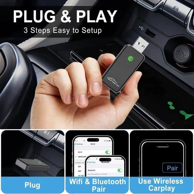Alt view image 5 of 6 - Wireless Carplay Adapter converts wired to wireless Carplay Dongle for wireless controlPlug and PlayCarplay for iPhone 6 or later and Apple iPhone iOS 10+ Black (Carplay)