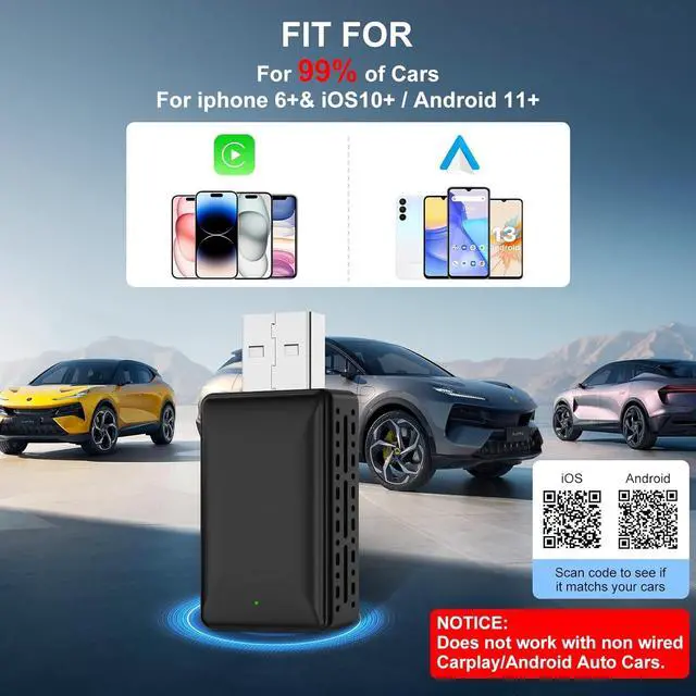 Alt view image 5 of 7 - 2-in-1 Wireless Carplay Adapter, Plug and Play Magic Link Carplay Stable and Fast Connection, Convert Factory Wired to Wireless Carplay Dongle/Android Car Adapter for 2016+ Cars, iPhone iOS 9+