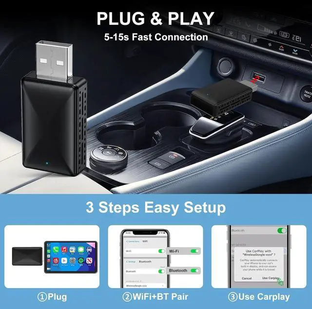 Alt view image 6 of 7 - 2-in-1 Wireless Carplay Adapter, Plug and Play Magic Link Carplay Stable and Fast Connection, Convert Factory Wired to Wireless Carplay Dongle/Android Car Adapter for 2016+ Cars, iPhone iOS 9+