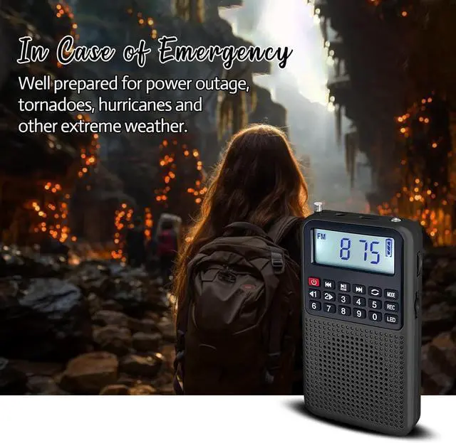 Alt view image 2 of 7 - Portable FM AM Radio with Bluetooth, Recording, TF Card Support, Stable Signal Reception, LED Emergency Light, Home and Outdoor Use Compact Design (Black)