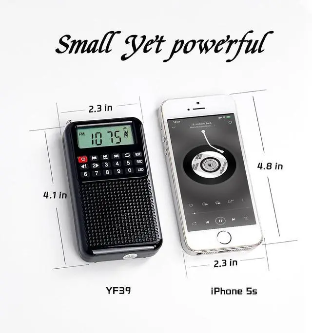 Alt view image 4 of 7 - Portable FM AM Radio with Bluetooth, Recording, TF Card Support, Stable Signal Reception, LED Emergency Light, Home and Outdoor Use Compact Design (Black)