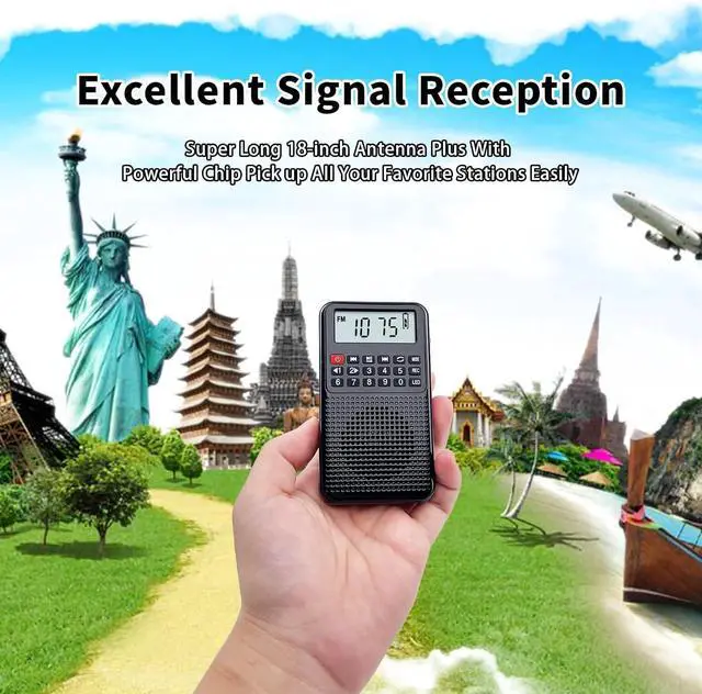 Alt view image 7 of 7 - Portable FM AM Radio with Bluetooth, Recording, TF Card Support, Stable Signal Reception, LED Emergency Light, Home and Outdoor Use Compact Design (Black)