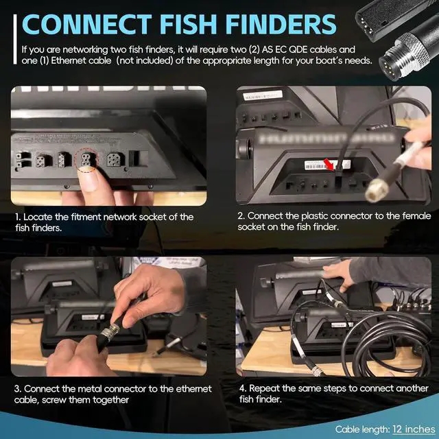 Alt view image 3 of 7 - 720074-12 AS EC QDE Ethernet Adapter Cable for Hummingbird Fishfinder HELIX 7, HELIX 8, HELIX 9, HELIX 10, HELIX 12, and HELIX 15 Models, Networked Hummingbird Fishfinders, 12-inch Lengths