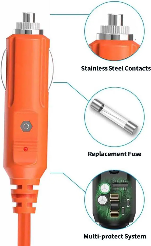Alt view image 4 of 7 - 12V/24V 2M Car Charger 14AWG Compatible Jackery/BLUETTI/Anker/GRECELL/Goal Zero Yeti/Westinghouse Portable Power Station 15A DC 8.0mm Car Cigarette Lighter Charging Cord with DC7909 + DC8020 Plugs