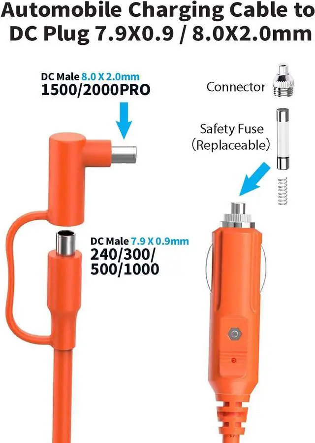 Alt view image 5 of 7 - 12V/24V 2M Car Charger 14AWG Compatible Jackery/BLUETTI/Anker/GRECELL/Goal Zero Yeti/Westinghouse Portable Power Station 15A DC 8.0mm Car Cigarette Lighter Charging Cord with DC7909 + DC8020 Plugs