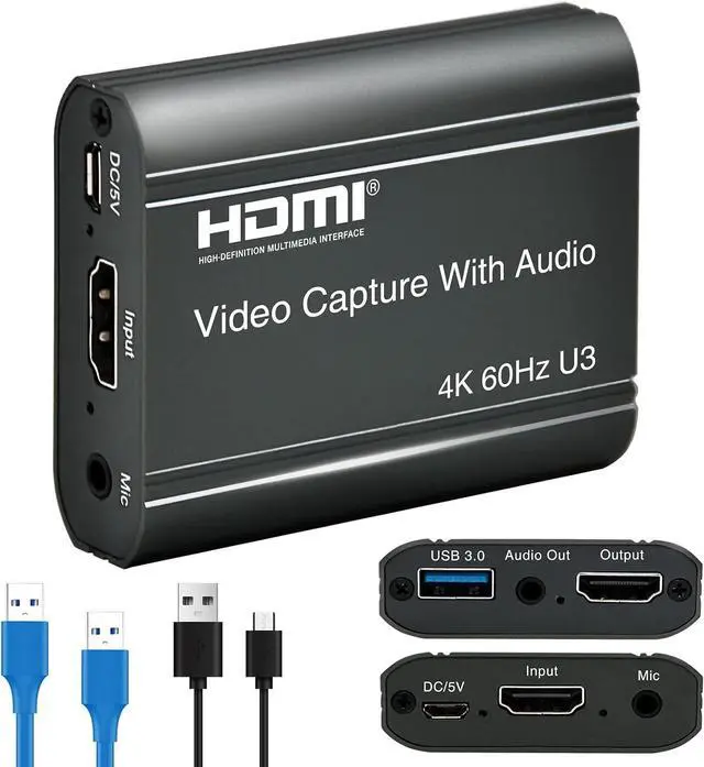 Main image of 4K Video Capture Card, HDMI to USB 3.0, 1080p 60fps Game Capture Device with Audio Output for Streaming Media