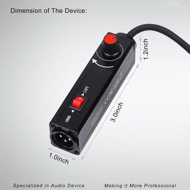 Alt view image 3 of 7 - Pro101A AUX to XLR Isolation Box with Volume Control and Ground Lift Switch Built-in Power Cord Length 3.3 ft. with Removable 3.5 mm Aux Gold Coated Plug (Pro 101A Aux-XLR)