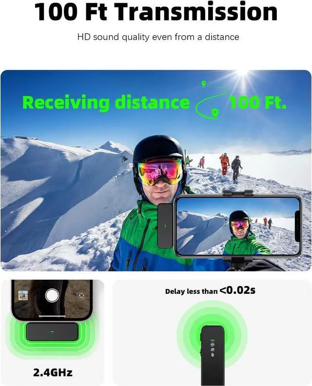 Alt view image 5 of 6 - Wireless Lavalier Microphone for iPhone with Noise Cancellation, 100-Foot Transmission, 18-Hour Battery Life, Wireless Lavalier Microphone for Video Recording