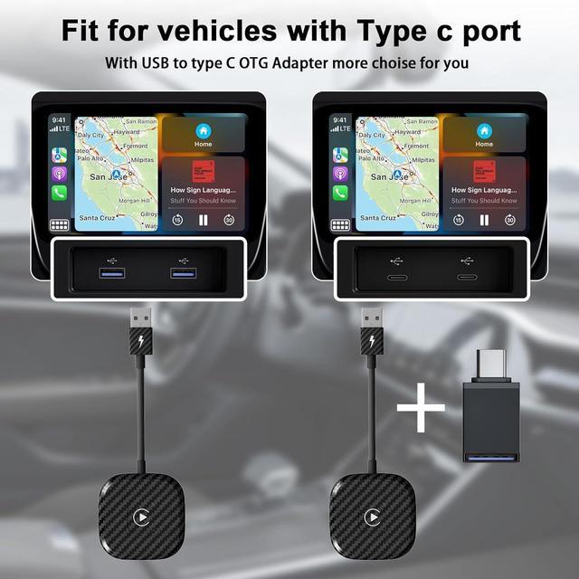 Alt view image 2 of 7 - Wireless CarPlay Adapter for Apple iPhone, Wireless Carplay USB Dongle Converter Wired Carplay to Wireless, Supports Online Updates Plug and Play, Suitable for Car Built-in Wired CarPlay (Carbon)