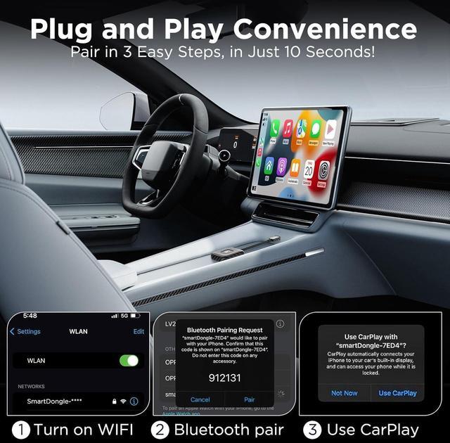 Alt view image 5 of 7 - Wireless CarPlay Adapter for Apple iPhone, Wireless Carplay USB Dongle Converter Wired Carplay to Wireless, Supports Online Updates Plug and Play, Suitable for Car Built-in Wired CarPlay (Carbon)