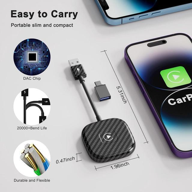Alt view image 6 of 7 - Wireless CarPlay Adapter for Apple iPhone, Wireless Carplay USB Dongle Converter Wired Carplay to Wireless, Supports Online Updates Plug and Play, Suitable for Car Built-in Wired CarPlay (Carbon)