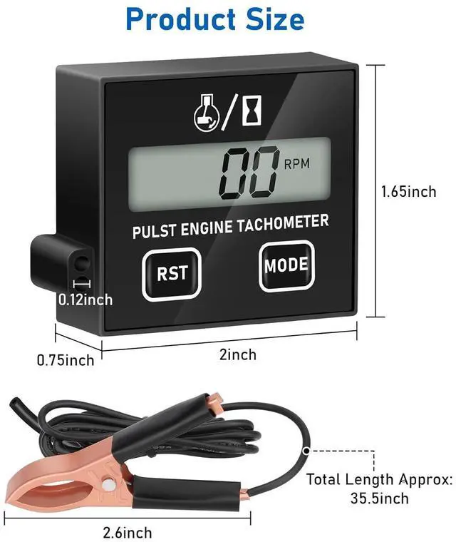 Alt view image 2 of 7 - Small engine tachometer, digital tachometer, tachometer reset function, equipped with clamp, inductive timer, for 2-stroke 4-stroke small engines, for crop generator mower RVs