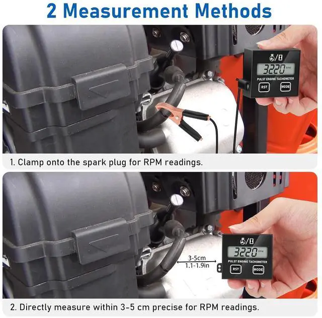 Alt view image 4 of 7 - Small engine tachometer, digital tachometer, tachometer reset function, equipped with clamp, inductive timer, for 2-stroke 4-stroke small engines, for crop generator mower RVs
