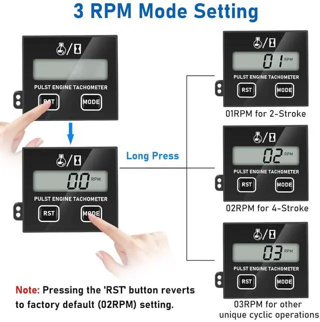 Alt view image 5 of 7 - Small engine tachometer, digital tachometer, tachometer reset function, equipped with clamp, inductive timer, for 2-stroke 4-stroke small engines, for crop generator mower RVs