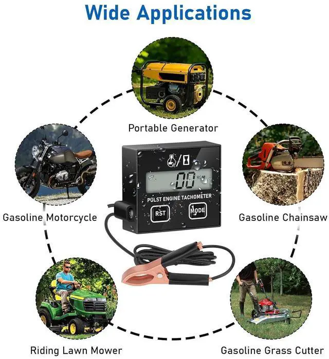 Alt view image 6 of 7 - Small engine tachometer, digital tachometer, tachometer reset function, equipped with clamp, inductive timer, for 2-stroke 4-stroke small engines, for crop generator mower RVs