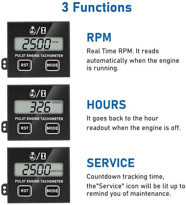 Alt view image 7 of 7 - Small engine tachometer, digital tachometer, tachometer reset function, equipped with clamp, inductive timer, for 2-stroke 4-stroke small engines, for crop generator mower RVs