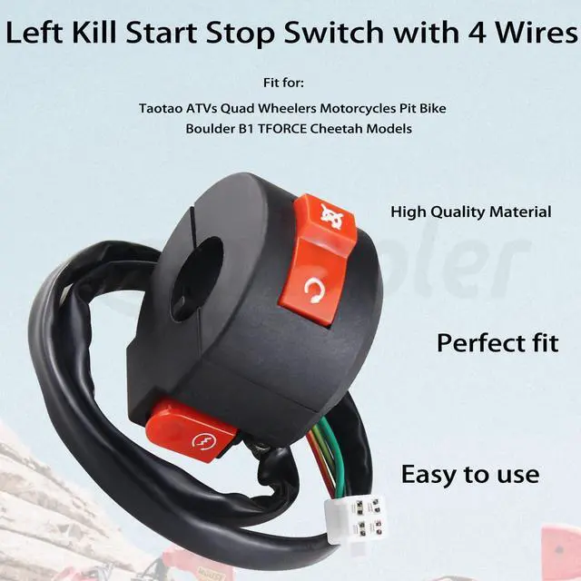 Alt view image 5 of 5 - Handlebar mounted motorcycle switch start termination switch 7/8 22mm 4 wire aftermarket replacement parts for 110cc 125cc Taotao ATVs quad bike pit bike.
