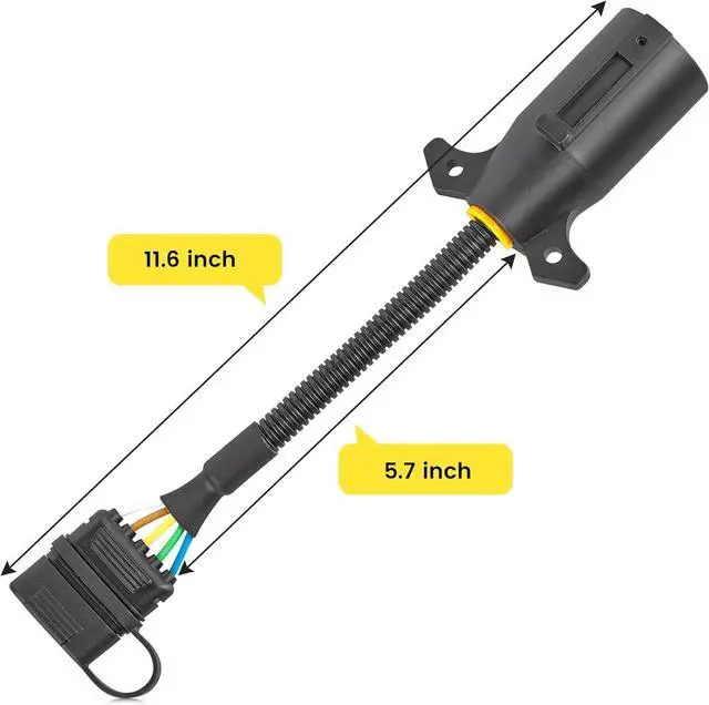 Alt view image 2 of 7 - 7-Pin to 5-Pin Trailer Adapter 7-Way Round to 5-Way Flat Trailer Plug, RV Blade 7-Way to 5-Pin Flat Trailer Light Wiring Connector 11.6 in. Plug and Play 16-Gauge Copper Cable with Dust Cover