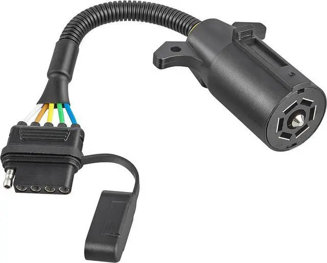 Main image of 7-Pin to 5-Pin Trailer Adapter 7-Way Round to 5-Way Flat Trailer Plug, RV Blade 7-Way to 5-Pin Flat Trailer Light Wiring Connector 11.6 in. Plug and Play 16-Gauge Copper Cable with Dust Cover