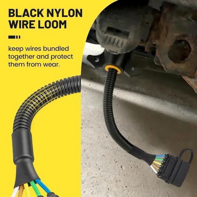 Alt view image 5 of 7 - 7-Pin to 5-Pin Trailer Adapter 7-Way Round to 5-Way Flat Trailer Plug, RV Blade 7-Way to 5-Pin Flat Trailer Light Wiring Connector 11.6 in. Plug and Play 16-Gauge Copper Cable with Dust Cover