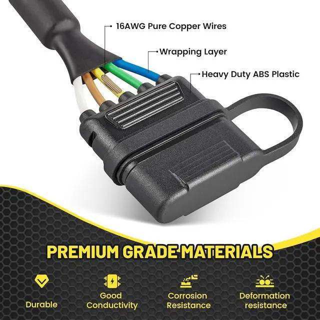 Alt view image 6 of 7 - 7-Pin to 5-Pin Trailer Adapter 7-Way Round to 5-Way Flat Trailer Plug, RV Blade 7-Way to 5-Pin Flat Trailer Light Wiring Connector 11.6 in. Plug and Play 16-Gauge Copper Cable with Dust Cover